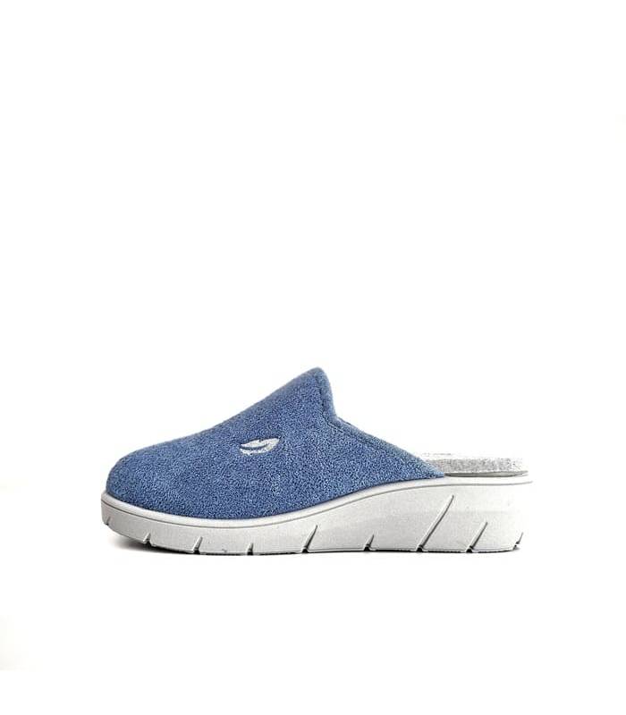 zapatillas casa Plumaflex destalonadas rizo azul suela cuña