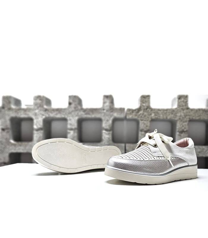 zapatos mujer cordones cómodos plata de Renature