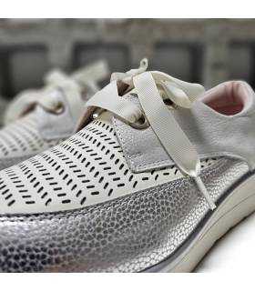 zapatos mujer plata verano piel
