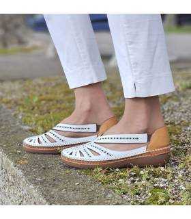 Zapatos piel mujer cómodos Vicmart calados blancos verano puestos de rebajas