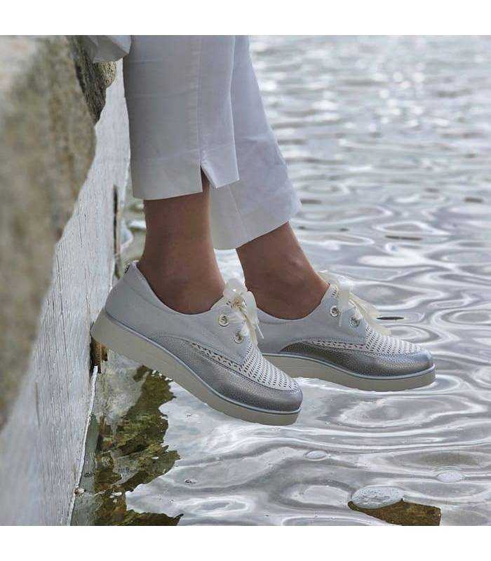 Zapatos piel mujer verano plata ReNature Chika10 cómodos puestos