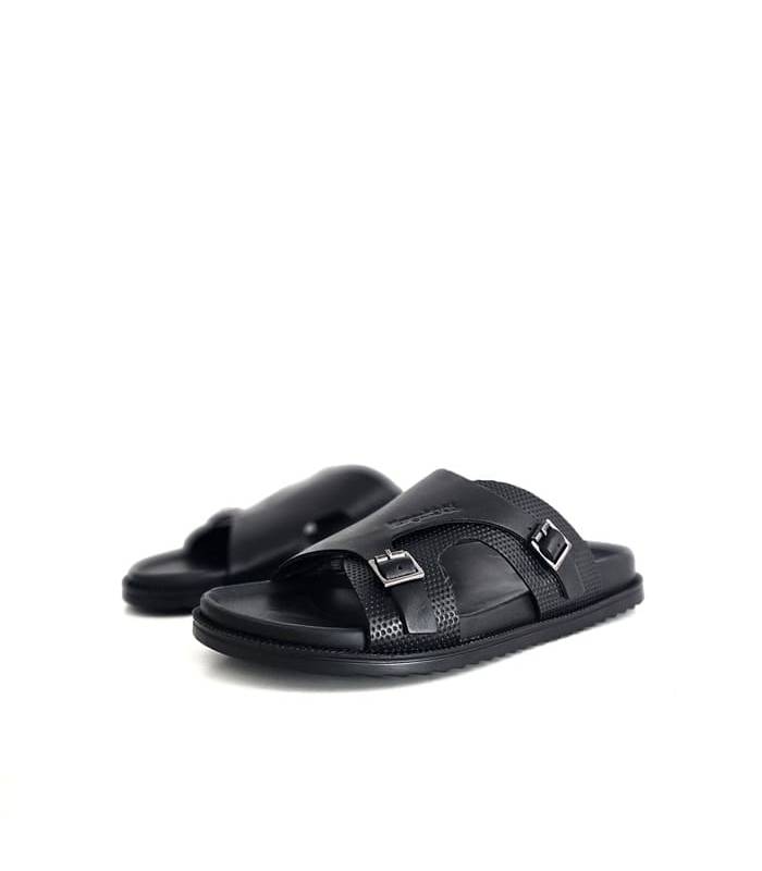 sandalias hombre piel negras Kangaroos hebillas
