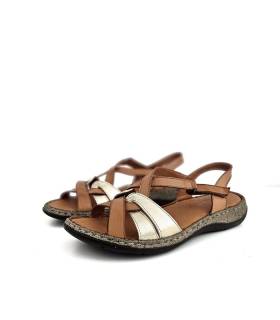 sandalias mujer cómodas piel cuero dorado