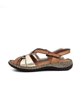 sandalias mujer casual cuero dorado perfil