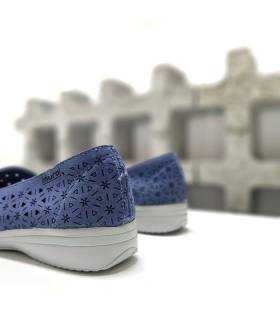 mocasines verano mujer azul calados, vista trasera