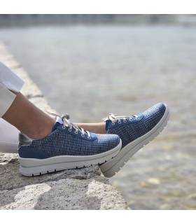 zapatos mujer verano azul cuña ligera plumaflex puestos