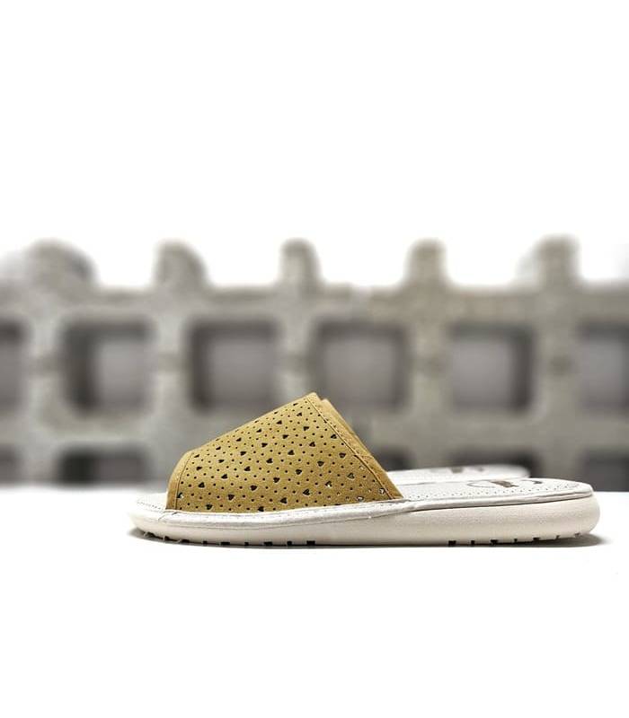 zapatillas casa abiertas mujer mostaza suela gomus parquet