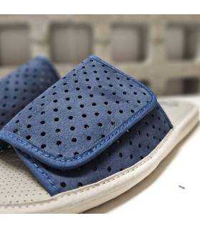 zapatillas casa abiertas hombre azul tejido perforado