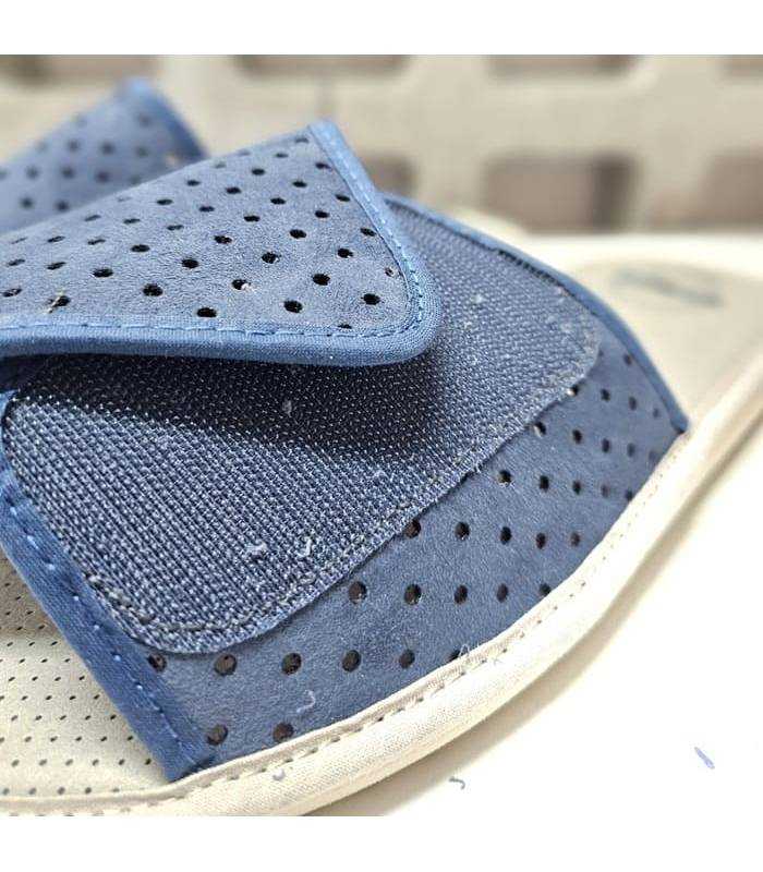 zapatillas casa verano hombre abiertas velcro azul gomus