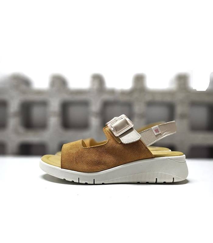 sandalias mujer cómodas cuña ligera mostaza
