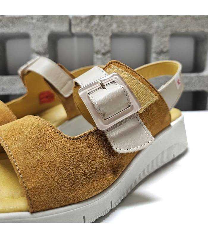 sandalias velcro mujer piel beige mostaza ajuste