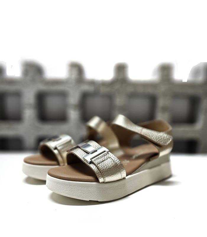 sandalias mujer cómodas doradas piel plataforma