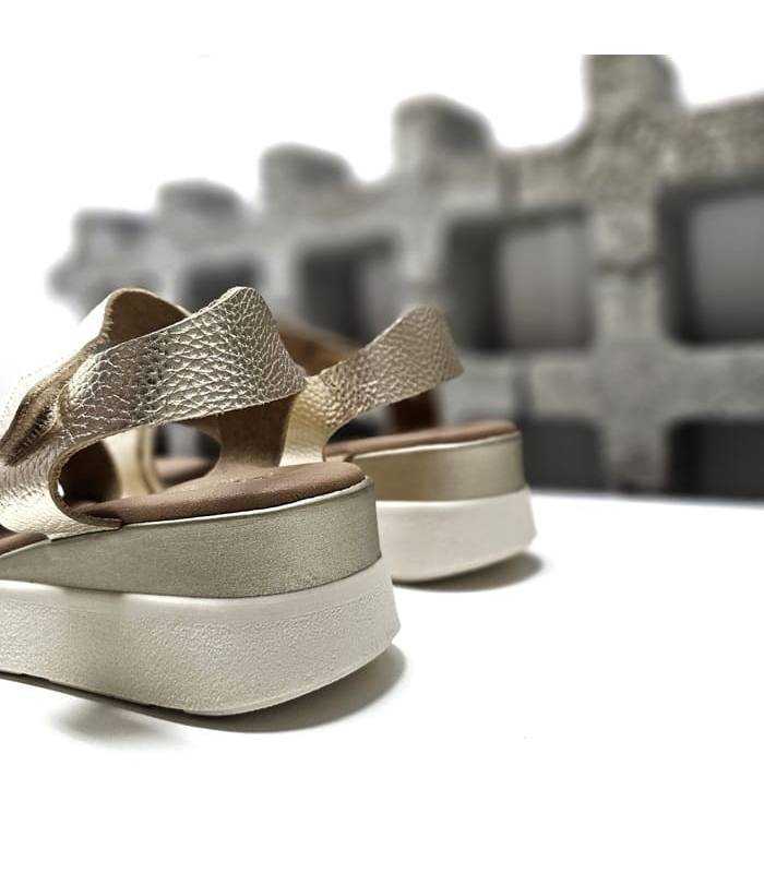 sandalias velcro mujer doradas ajuste tobillo