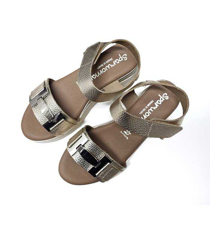 sandalias piel mujer doradas vista superior