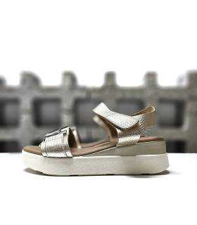 sandalias plataforma mujer cuña dorada perfil