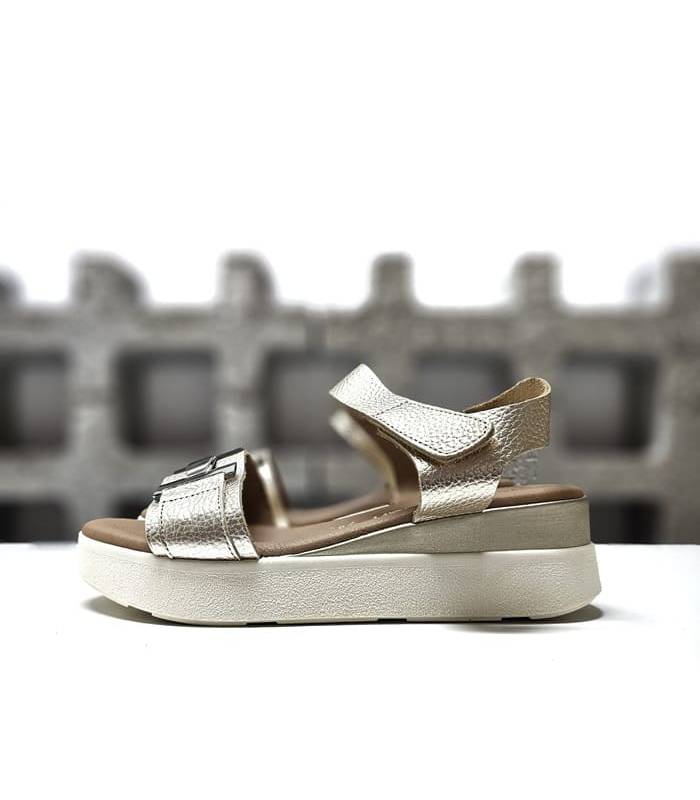 sandalias plataforma mujer cuña dorada perfil