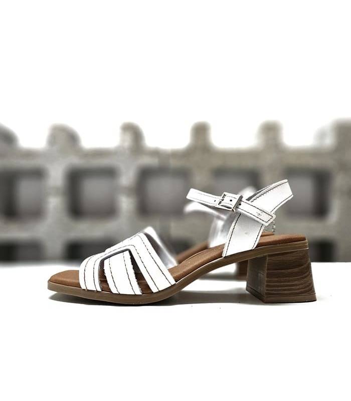sandalias piel mujer blancas perfil tacón