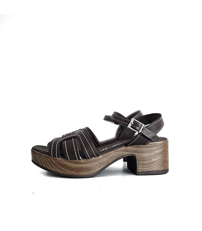 sandalias piel mujer marrón perfil efecto madera