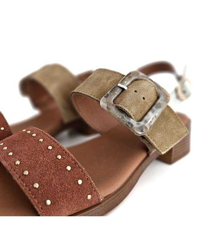 sandalias mujer tachas doradas pala teja