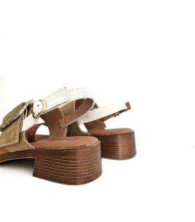 sandalias mujer tacón bajo serraje beige