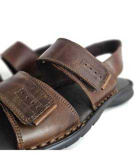 sandalias hombre velcro piel marrón fabricadas por zen