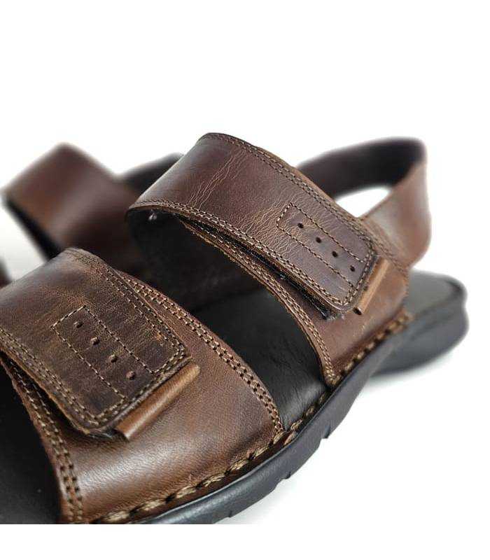 sandalias hombre velcro piel marrón fabricadas por zen