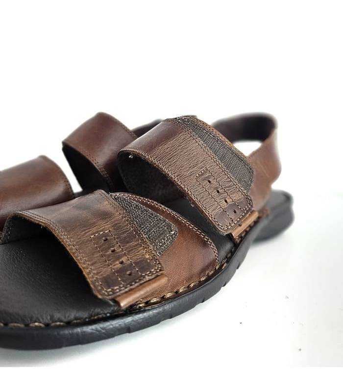 sandalias hombre velcro piel marrón