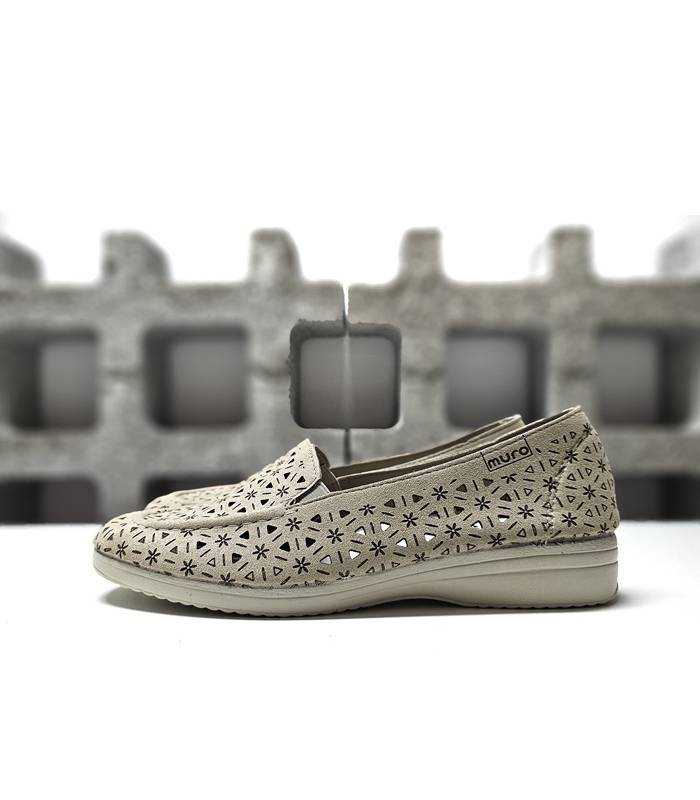 mocasín alpargata beige mujer cuña baja de perfil