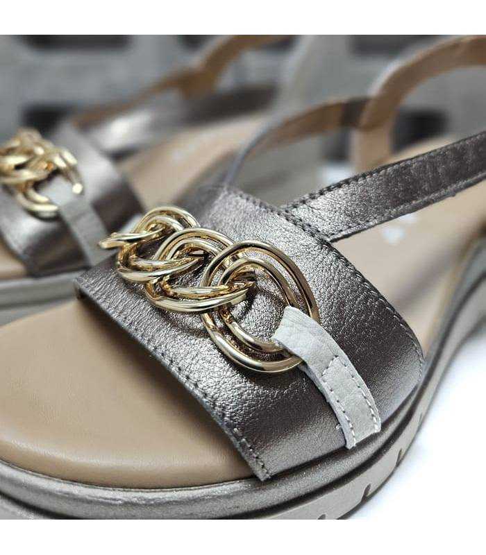 sandalias mujer metalizadas cuña cadena dorada