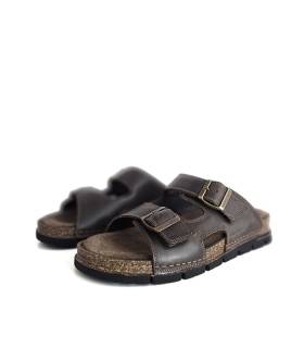 sandalias hombre piel marrón Zen dos hebillas