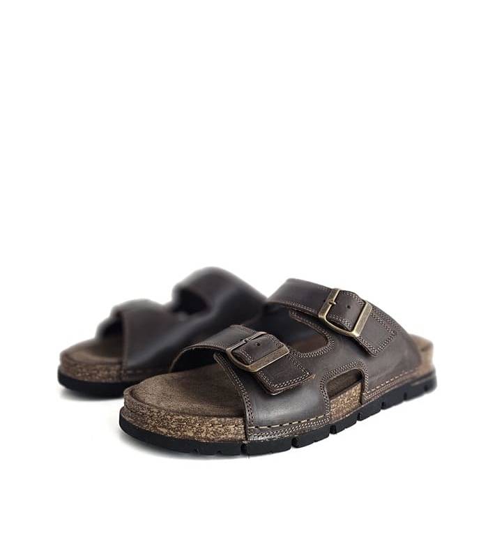 sandalias hombre piel marrón Zen dos hebillas