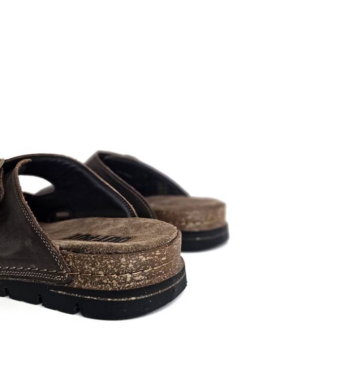 sandalias hombre cómodas verano piel marrón, trasera