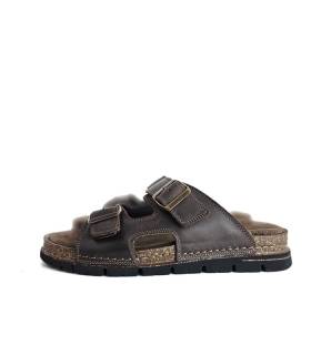 sandalias hombre piel marrón vista lateral