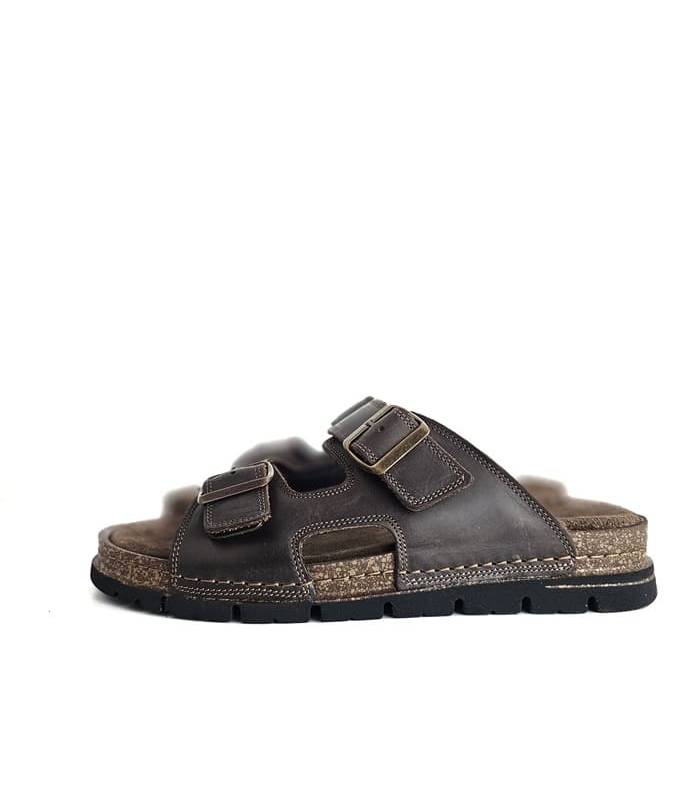sandalias hombre piel marrón vista lateral