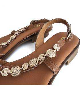sandalias mujer cuero abalorios dorados