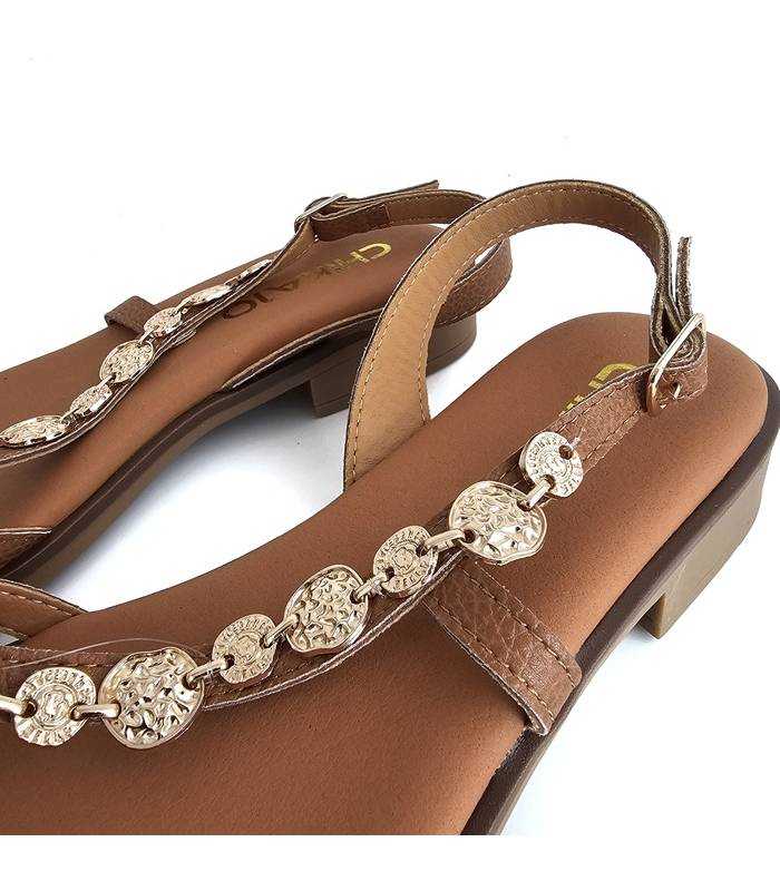 sandalias mujer cuero abalorios dorados