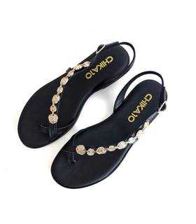 sandalias mujer negras piel hebilla