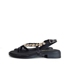sandalias mujer negras piel hebilla