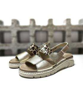 sandalias cómodas mujer velcro piel dorada