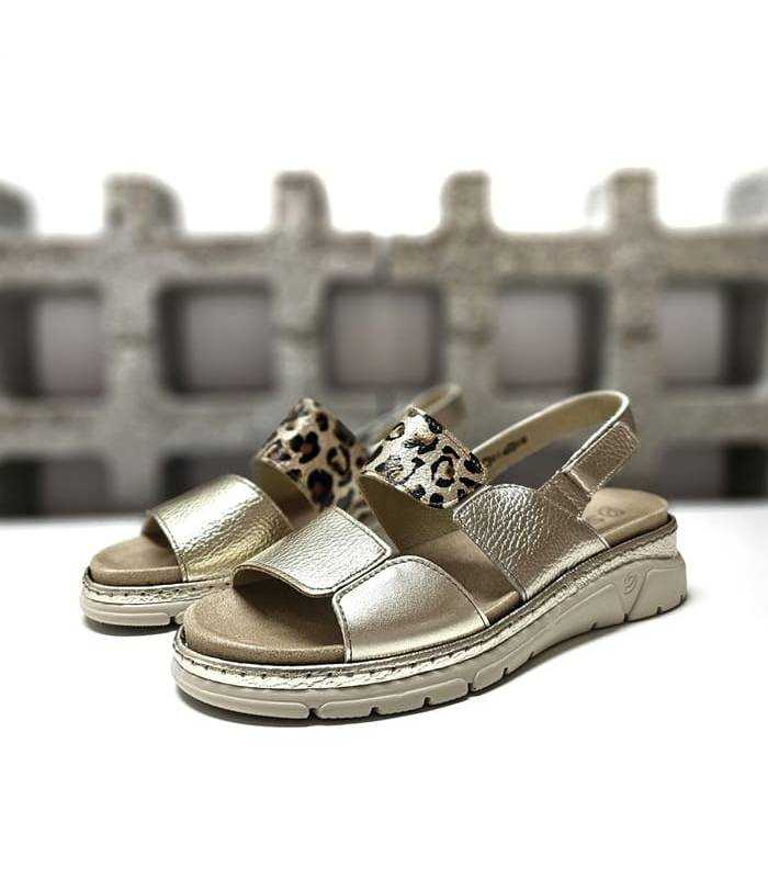 sandalias cómodas mujer velcro piel dorada