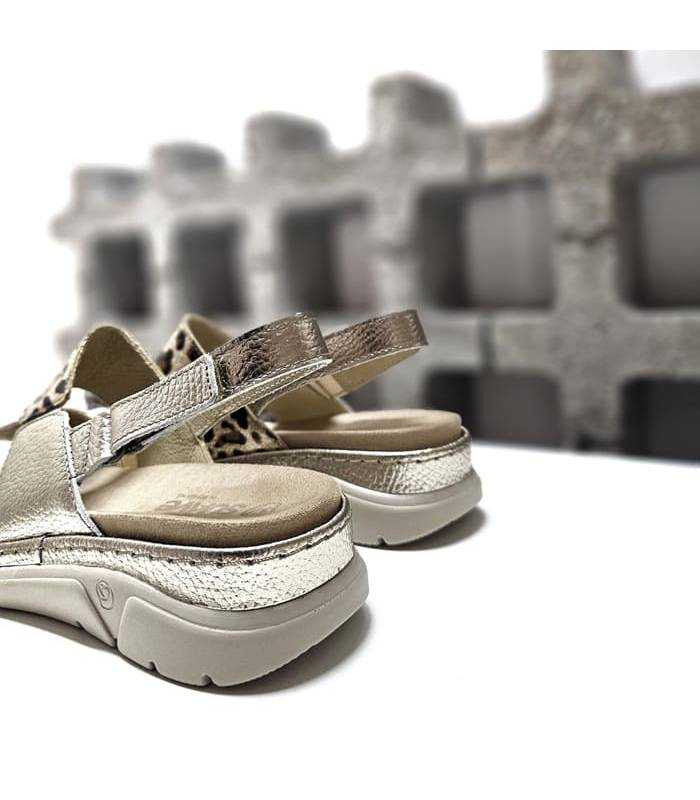 sandalias piel mujer cómodas doradas, trasera
