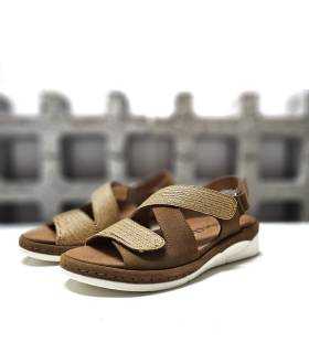 sandalias cómodas mujer piel marrón velcro