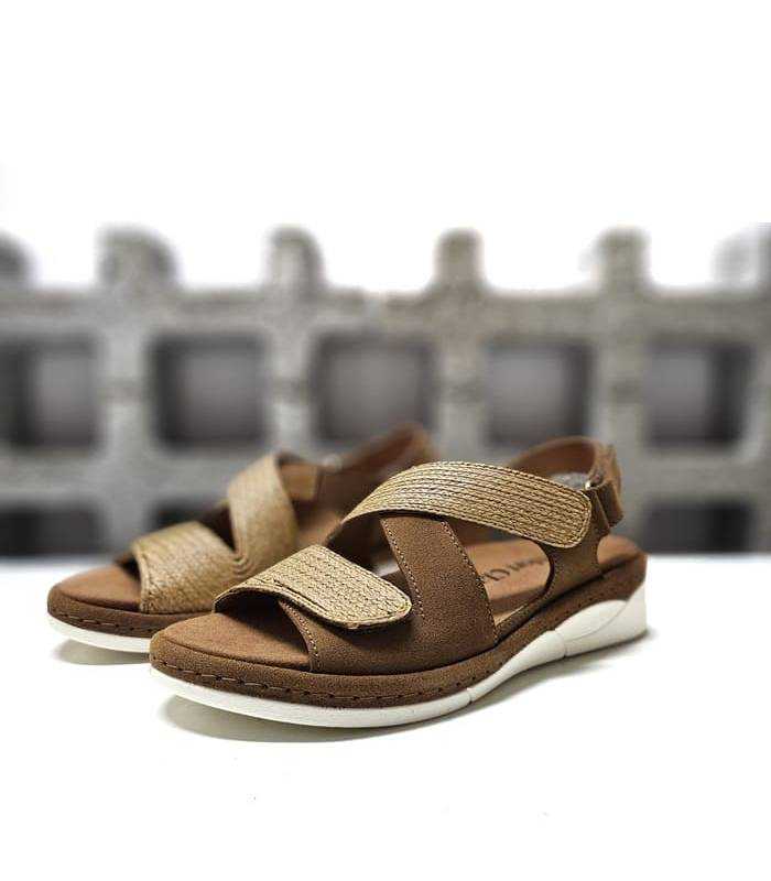 sandalias cómodas mujer piel marrón velcro
