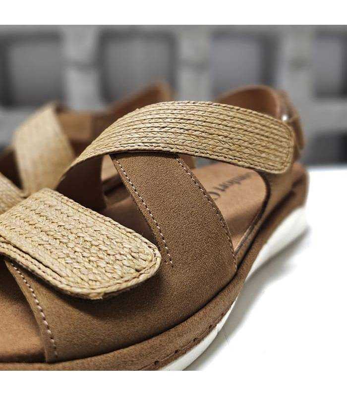 sandalias piel mujer marrón rafia