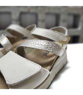 sandalias cuña cómoda mujer verano, detalle de pieles
