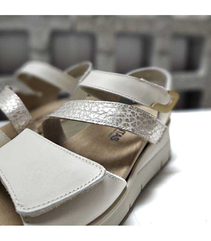 sandalias cuña cómoda mujer verano, detalle de pieles