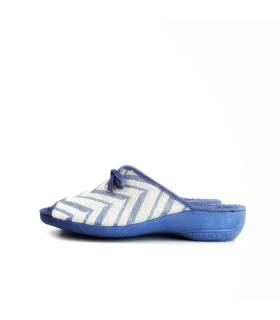 zapatillas casa mujer abiertas azul semiperfil