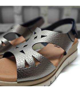 sandalias mujer plomo metalizado velcro verano