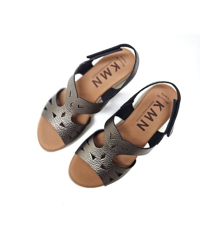 sandalias mujer plomo elegantes cuña verano