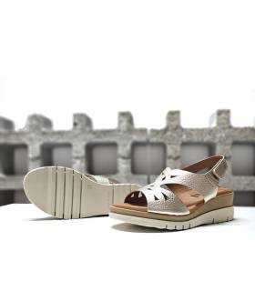 sandalias doradas mujer velcro piel verano